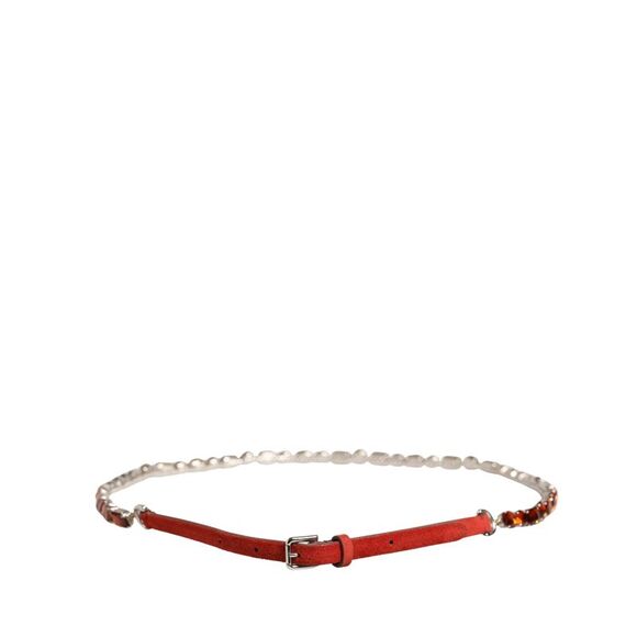 Dolce & Gabbana Red Velvet Crystals Chain Embellished Women's Belt